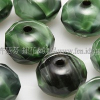 捷克車輪珠6x9mm貓眼閃光孔雀石綠-黑混合色-6個