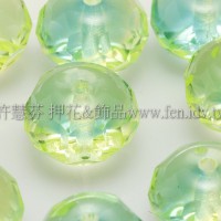 捷克車輪珠6x9mm亮檸檬綠-天藍漸層混合色-6個