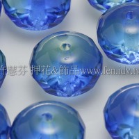 捷克車輪珠6x9mm草綠-藍寶石漸層混合色-6個