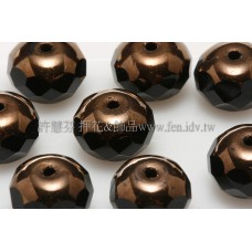 捷克車輪珠6x9mm金色花帽-黑玉色-6個