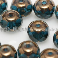 4X6mm捷克車輪珠-金色花帽-水鴨藍綠色-1包-10個