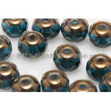 4X6mm捷克車輪珠-金色花帽-水鴨藍綠色-1包-10個