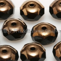 3X7mm捷克車輪珠-金色花帽-黑玉色-10個