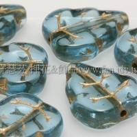 10x12mm捷克葡萄葉形珠-透明金線亮天藍-10個