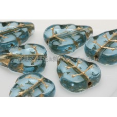 10x12mm捷克葡萄葉形珠-透明金線亮天藍-10個