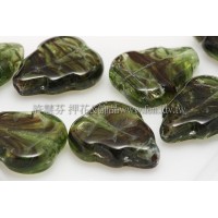 10x12mm捷克葡萄葉形珠-海綠水草紋-10個