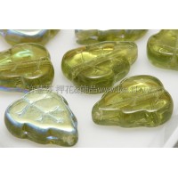 10x12mm捷克葡萄葉形珠-透明炫彩草綠色-10個