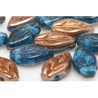 5x10mm捷克紫薇葉形珠-金彩卡普里藍-20個