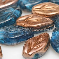 5x10mm捷克紫薇葉形珠-金彩卡普里藍-20個