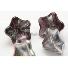 捷克花形大喇叭珠8x13mm七彩珠光-葡萄酒紅條紋色-10個