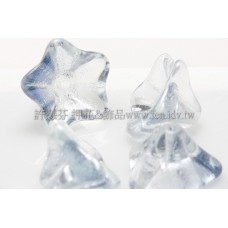 捷克花形大喇叭珠8x13mm透明水晶-岩石藍混合-10個