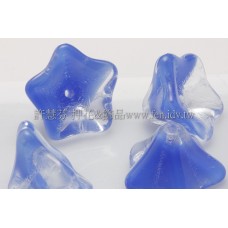 捷克花形大喇叭珠8x13mm透明水晶-皇室藍混合-10個