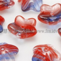 捷克花形小喇叭珠10mm-紅-寶藍-透明混合色-10個