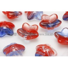 捷克花形小喇叭珠10mm-紅-寶藍-透明混合色-10個