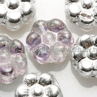 捷克六瓣花朵珠4x8mm銀彩亮面x透明紫紅雙面色-20個