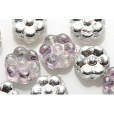捷克六瓣花朵珠4x8mm銀彩亮面x透明紫紅雙面色-20個