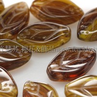 7x12mm捷克紫薇葉形珠-海帶水草綠-20個