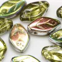 7x12mm捷克紫薇葉形珠-炫光明綠色-20個