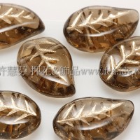9x12mm捷克菩提葉形珠-金線咖啡色-20個