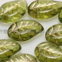 9x12mm捷克菩提葉形珠-金線草綠色-20個