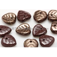 10X10mm捷克愛心葉形珠-紅椰褐-可可金雙面色-20個