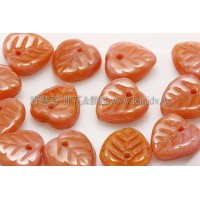 10X10mm捷克愛心葉形珠-珊瑚紅-粉紅漸層混合色-20個