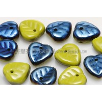 10X10mm捷克愛心葉形珠-黃綠-珠光藍寶石雙色-20個