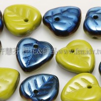 10X10mm捷克愛心葉形珠-黃綠-珠光藍寶石雙色-20個