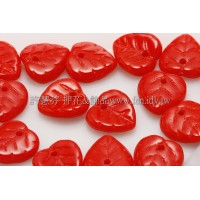 10X10mm捷克愛心葉形珠-豔紅色-20個
