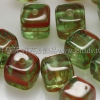 捷克方形珠5mm水草條紋-葉綠-果醬紅漸層混合-20個