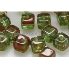 捷克方形珠5mm水草條紋-葉綠-果醬紅漸層混合-20個