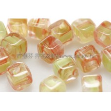 捷克方形珠5mm水草條紋-嫩綠-紅漸層混合-20個