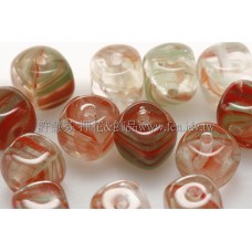 捷克方形珠5mm水草條紋-翠綠-西瓜紅漸層混合-20個