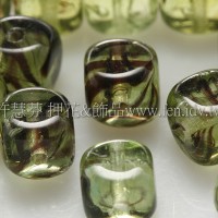 捷克方形珠5mm水草條紋-草綠-黑漸層混合-20個