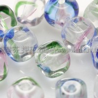 捷克方形珠5mm桃紅-藍-綠-透明漸層混合色-20個