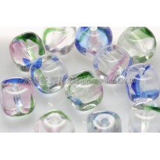 捷克方形珠5mm桃紅-藍-綠-透明漸層混合色-20個