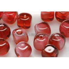 捷克方形珠5mm暗紅-白粉紅漸層色-20個