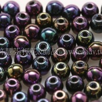 捷克圓形珠3mm紫-綠-茶金混合珠-50個