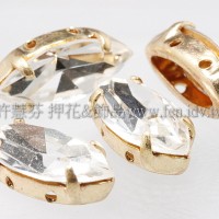 捷克四孔爪鑽馬眼珠7*15mm透明金色