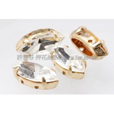 捷克四孔爪鑽馬眼珠7*15mm透明金色