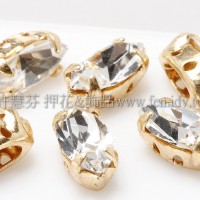 捷克四孔爪鑽馬眼珠5*10mm透明金色