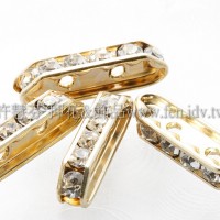 兩孔水鑽長形隔珠6*21mm透明金色