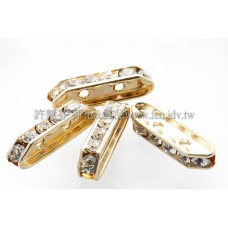 兩孔水鑽長形隔珠6*21mm透明金色