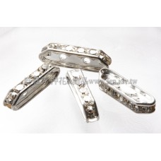 兩孔水鑽長形隔珠6*21mm透明銀色