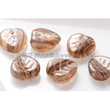 捷克愛心葉形珠9*9mm琥珀色-咖啡線條