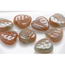 捷克愛心葉形珠9*9mm碧玉色-菊紅線條