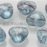 6X6mm捷克小愛心形珠-透明海藍-線條紫-50個