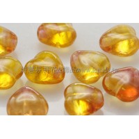 6X6mm捷克小愛心形珠-蜂蜜黃-線條菊紅-50個