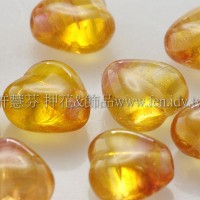 6X6mm捷克小愛心形珠-蜂蜜黃-線條菊紅-50個