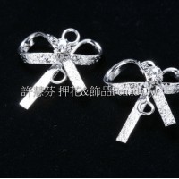 晶鑽霧面銀彩蝴蝶結-連接配件正白